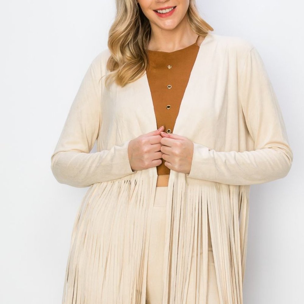 VOCAL suede fringe DUSTER JACKET Woodstock Boho western rodeo cowgirl SM-3X BLK - Picture 10 of 12